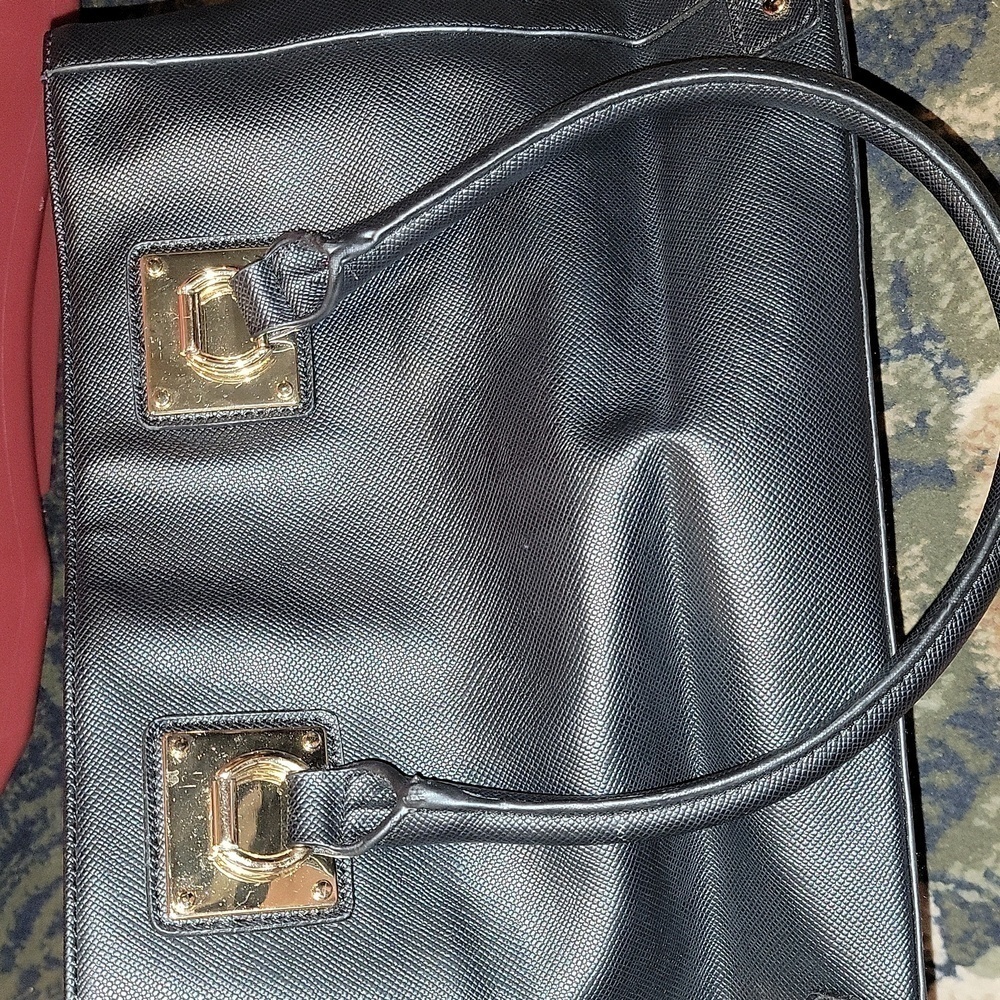 Mossimo black shoulder bag with gold accents. A lot of pockets, zippers, clean - Picture 10 of 11